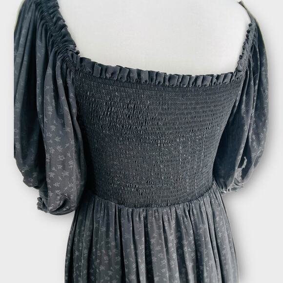 Hatch Black Dress Floral Smocked Puff Sleeve Evening Maternity Dress Pockets 2 - Picture 5 of 9